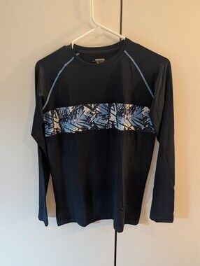 Brisira Boys 14/16 Navy Long-Sleeve Performance Shirt/ Blue Contrast Panel NWT